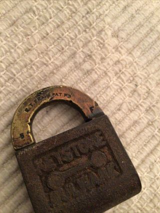 Antique Keystone Bulwark Lock No Key Pat.  Pd.  Patent Pending E T Fraim Lock