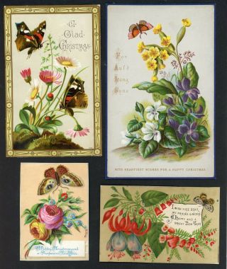 4 X Victorian Year Christmas Greetings Cards Butterflies