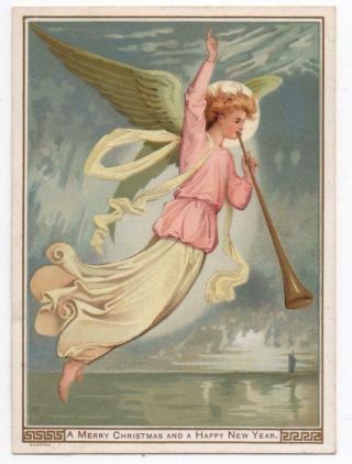 Victorian 1881 Xmas Card Angel With Horn Pub 