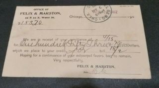 1902 Chicago Illinois Advertising Postcard Felix & Marston