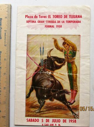Tijuana Bull Ring El Toreo Bullfight Program 1958