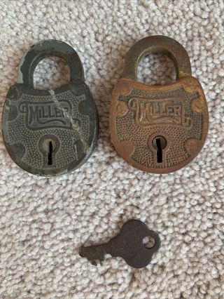 2 Rare Vintage Antique Miller Lock Co.  Padlock Usa W/ Key