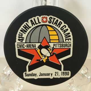 Official 1990 41st Nhl All Star Game Puck Pittsburgh Penguins Mario Lemieux Mvp