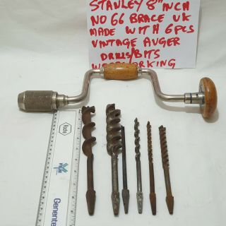Vintage Stanley hand brace drill.  No 66.  in,  6 bits 2