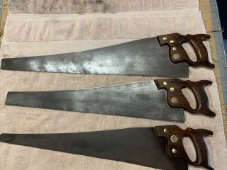 (3) Vintage Hand Saws Warranted Superior (2) 24” Blade (1) 26” Blade
