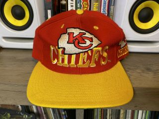 Vintage 90’s Kansas City Chiefs Nfl All Over Spell Out Shadow Snapback Hat Cap