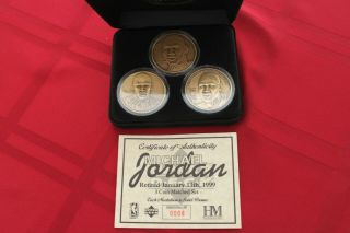 Michael Jordan 3 Coin Set.  Highland Solid Bronze.  Ser.  0008/1500