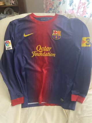 2012 - 2013 Fc Barcelona Barca Jersey Shirt Camiseta Home Nike L/s Long Sleeve L
