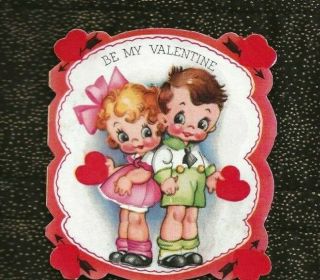 Vintage Paper Valentine; Couple Boy & Girl - Hearts I Hope You Like Me Very Much