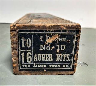 Antique James Swan Auger Bit Box with Paper Labels and Box Joints 3