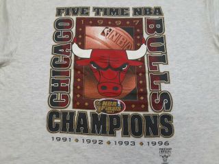 Vtg 90s 1997 Nba Chicago Bulls 5 Time World Champions Champs T Shirt Gray Large
