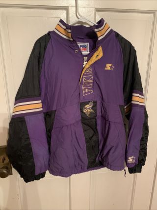 Vtg 90s Minnesota Vikings Pro Line Starter Jacket Puffer Nfl Hooded Sz Mens S Yl