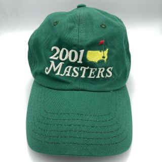 Vtg 2001 The Masters Golf Hat Cap Adjustable Tiger Woods Augusta National Green