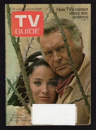 1969 Tv Guide Cover Only High Chaparral Linda Cristal & Leif Erickson Cover Only