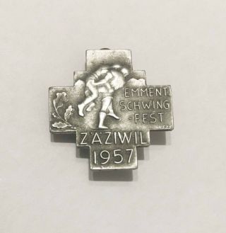 Old Swiss Wrestling Tournament (schwingfest) Zaziwil 1957 Badge Pin