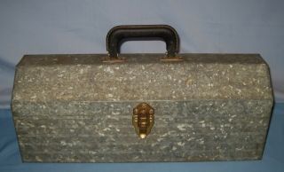 Vtg Galvanized Tin Carpenter Tool Box Folk Art Metal Chest Hand Made W/tray