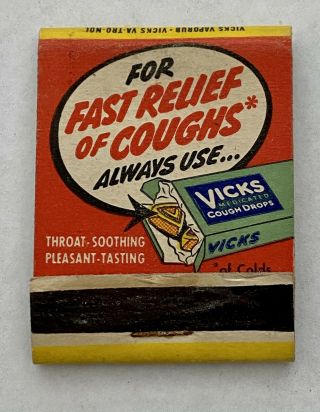 Vintage Matchbook Cover Vicks Cough Drops Over 117 Million Packages Yearly