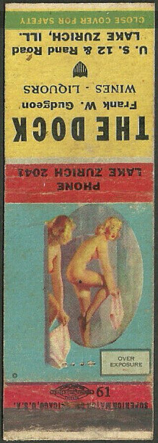 Vintage Girlie Pin - Up The Dock Matchbook Cover Lake Zurich,  Il Illinois