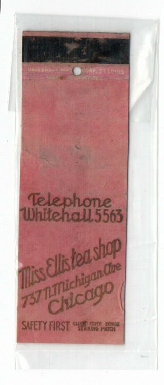 1930s Miss Ellis Tea Shop Michigan Ave Chicago Il Matchbook Cover