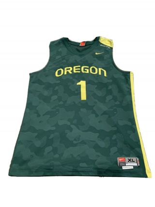 Vtg Nike Team Green Authentic Ncaa Oregon Ducks 1 Basketball Jersey Size Xl