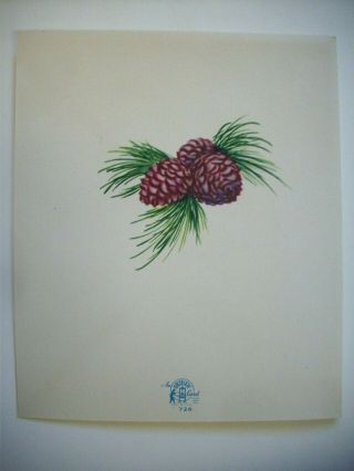 50 ' s Goldtone highlighted pinecones vintage Christmas greeting card 7C 3