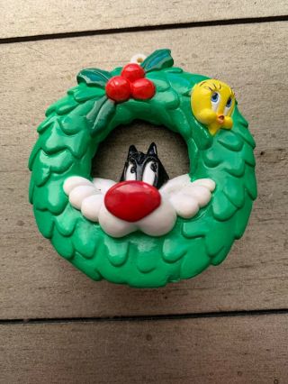 Danbury Looney Tunes Sylvester Cat & Tweety Bird Wreath Christmas Ornament