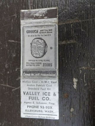 Vintage Valley Ice & Fuel Co Matchbook Cover Ellensburg Washington Agnes Schanno