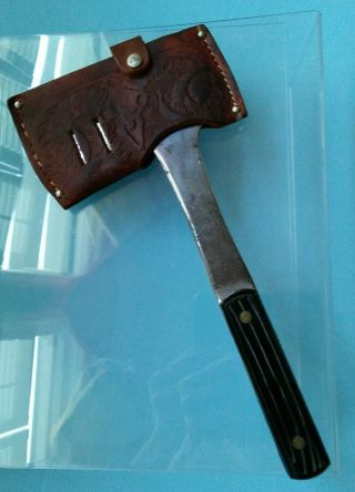 Vintage Hatchet Axe With Nail Puller And Leather Sheath With Belt Slits