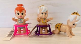 3 Vintage Wind Up Toy Flintstones Pebbles And Bam Bam Hanna Barbera H - B 1993