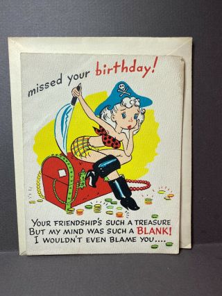 Vintage Pirate Girl Bikini Belated Birthday Pop - Up Greeting Card Barker