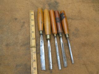 Vintage S.  J.  Addis Of Sheffeld Wood Carving Chisels 5 In Total