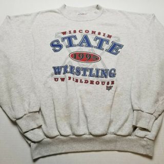 Vtg 1995 Wisconsin State Wrestling Sweatshirt Mens Xl Bucky 