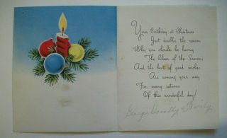 50 ' s Fabric candle ornament bulbs vintage Christmas greeting card 7C 2