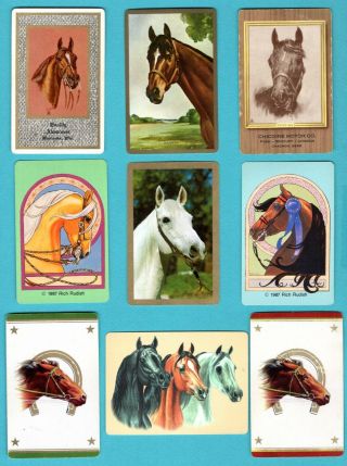9 Single Swap Playing Cards Horse Heads 1 Ad 1 Named Race H Some Deco Vintage