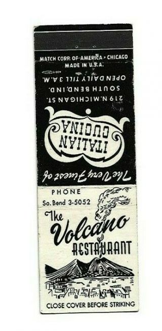 Vintage Matchbook Cover The Volcano Restaurant South Bend In 9342