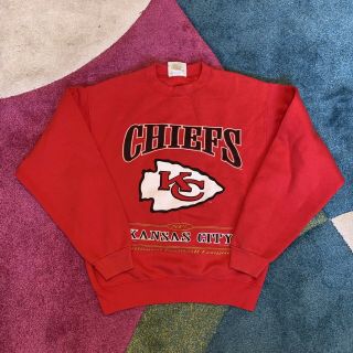Vintage 90s Kansas City Chiefs Big Logo Sweatshirt Crewneck Sz L Red