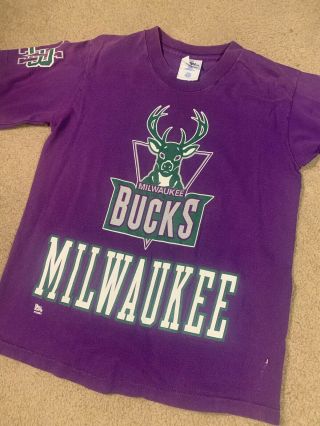 Rare Vintage 90’s Purple All Over Print Milwaukee Bucks Shirt Tshirt Wow