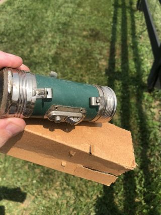 Vintage Nos.  Green Small Metal Flashlight W/box.  Tool,  Light.  Old.  Light