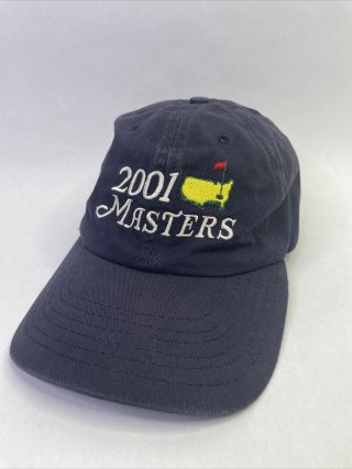 Vtg 2001 The Masters Golf Hat Cap Adjustable Tiger Woods Augusta National Blue