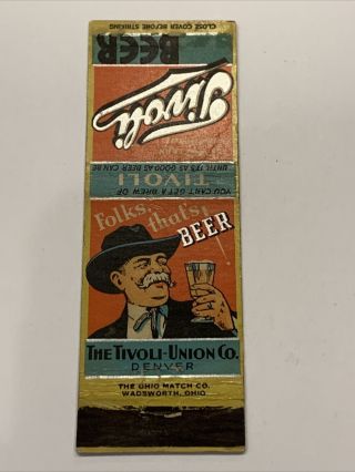 Vintage Tivoli Beer Matchbook Cover Denver