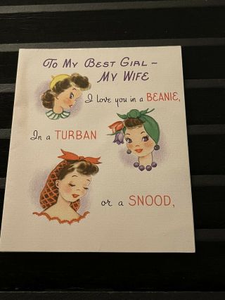 Vintage Greeting Card Easter Wife Woman Rust Craft Hats