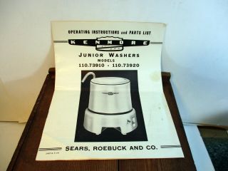 Operating Instructions And Parts List Kenmore Junior Washers Sears Roebuck 1948