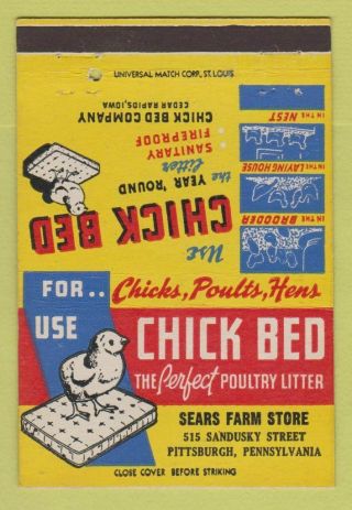 Matchbook Cover - Chick Bed Chickens Sears Farm Store Pittsburgh Pa 40 Strike