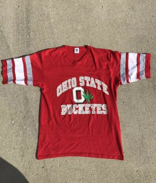 Vintage 1980’s Ohio State Buckeyes Block O Logo 7 50 - 50 Usa Red T - Shirt
