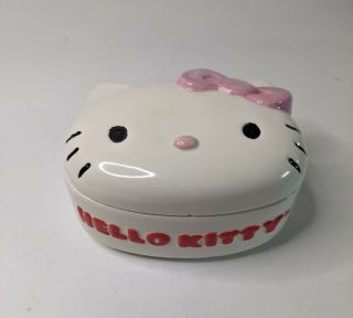 Hello Kitty Sanrio Pink & White Ceramic Jewelry Trinket Storage Box
