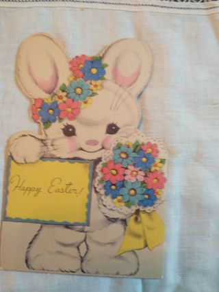 Vtg Rust Craft Easter Card 3 Bunnies 1945 Die Cut Fold Out