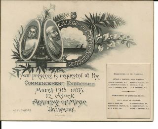 Rare 1885 College Of Physicians & Surgeons Commencement Exercises - Baltimore,  Md.