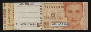 Irish Sweepstake Ticket,  Lincoln,  1976 W/counterfoil Exc