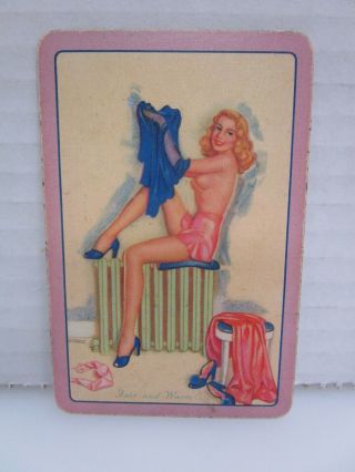 Vintage Single Swap Playing Card Pin Up Fair And Warm 6 Six Of Hearts (s3)