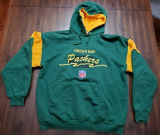 Vintage Sand Knit Green Bay Packers Hooded Sweatshirt Mens Large Green